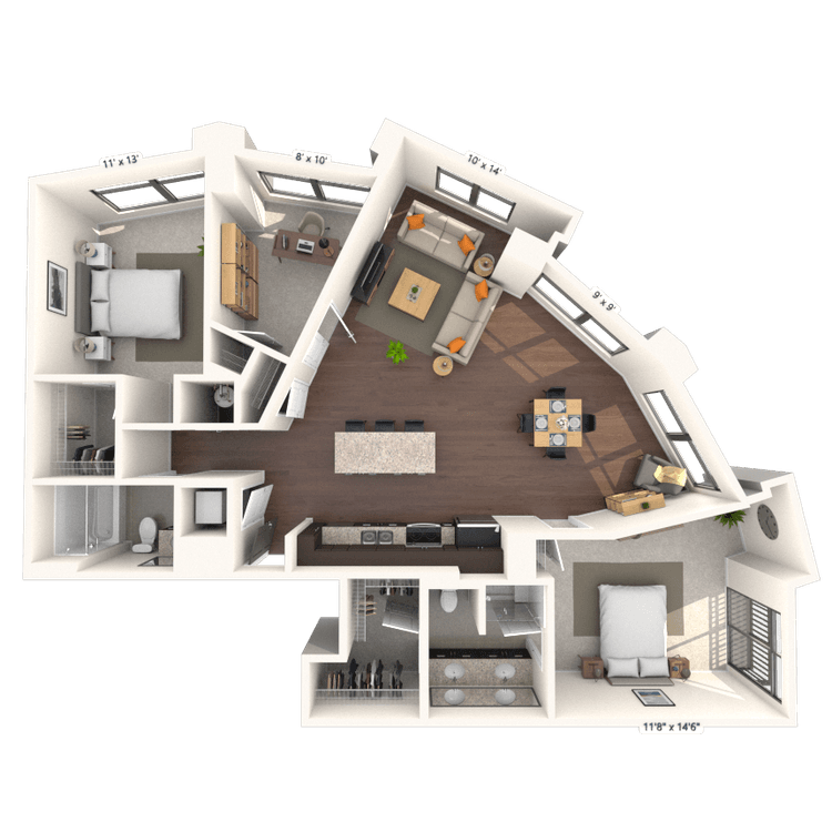 Floorplan image of unit 1310HL2