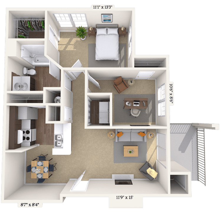 Floorplan image of unit 0107-302