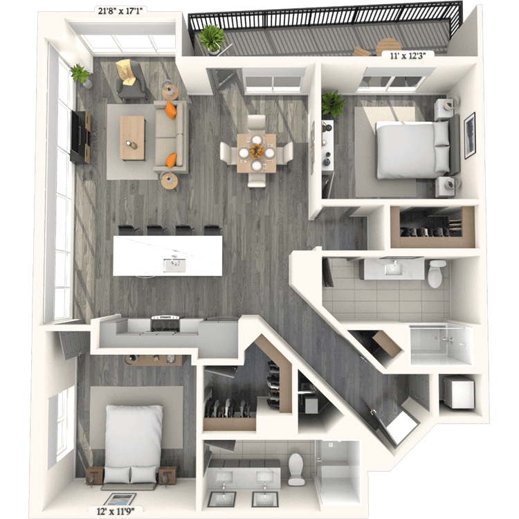 Floorplan image of unit 611