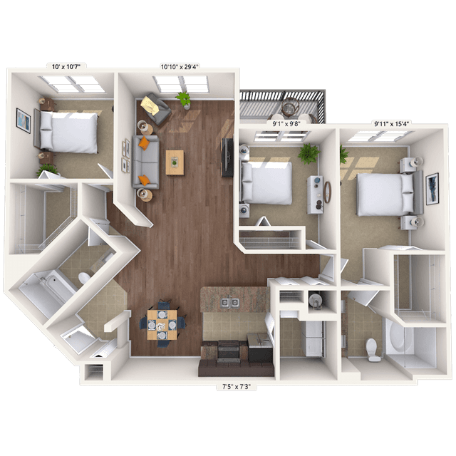 Floorplan image of unit 1212-205