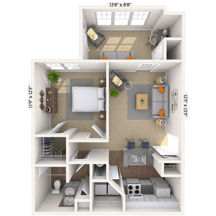 Floorplan image of unit 1212-203