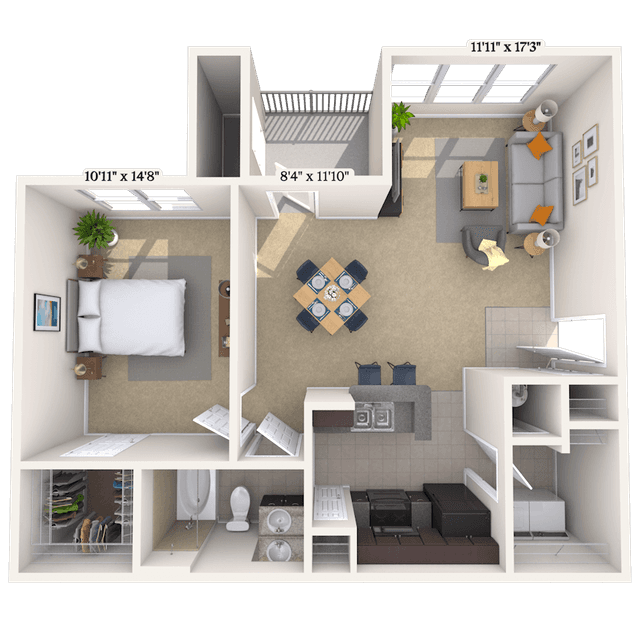 Floorplan image of unit 1313-203
